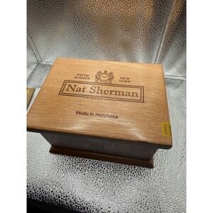 Nat Sherman 5th Avenue NY Empty Wood Cigar Box Brass Clasp and Hinge Hyde